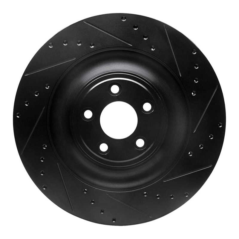 Jaguar XFR-S Brake Rotor (1) - Rear Right - R1 Concepts - Drilled & Slotted - Black - `10-`24